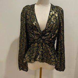 A.L.C. Silk Black and Gold Metallic Blouse
